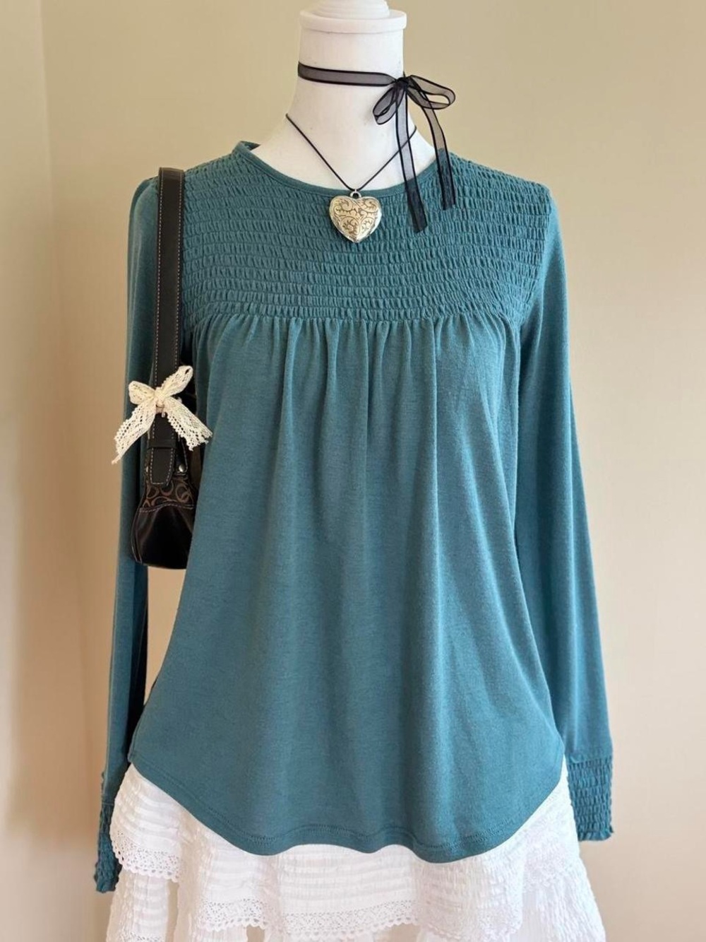Vintage Y2K lace coquette babydoll lolita long sleeve top Jfashion Japanese XS